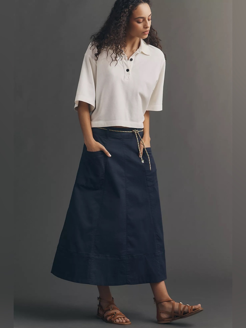 NWT Size XSP - Anthropologie Flare Denim Midi Skirt Cotton w Pockets (US$ 158)